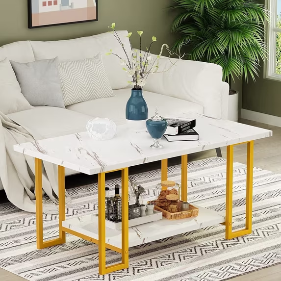 Cvortll Faux Marble Coffee Table with Metal Frame