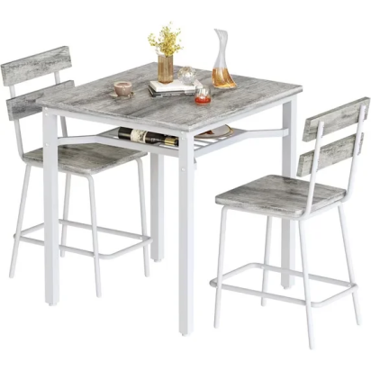 Cvortll 3-Piece Dining Table Set for 2,Wooden Farmhouse Dining Table with Storage,Square Kitchen Table Set for Dining Room,Small Space