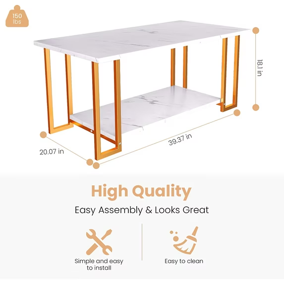 Cvortll Faux Marble Coffee Table with Metal Frame