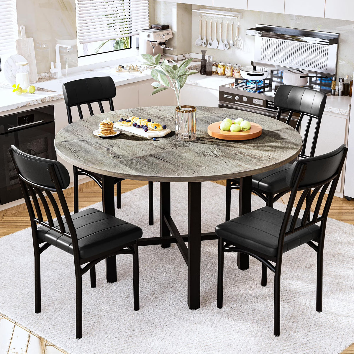 MOOSENG Round Dining Table Set for 4,Faux Marble Circle Dining Table Set with Chairs,Modern Kitchen Table and Chairs Set for 4,Round Dinner Table & Chair Set for Small Space