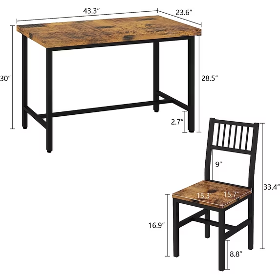 Cvortll Dining Table and Chairs Set for 4, 30"H Industrial Kitchen Table and Chairs with Metal Frame