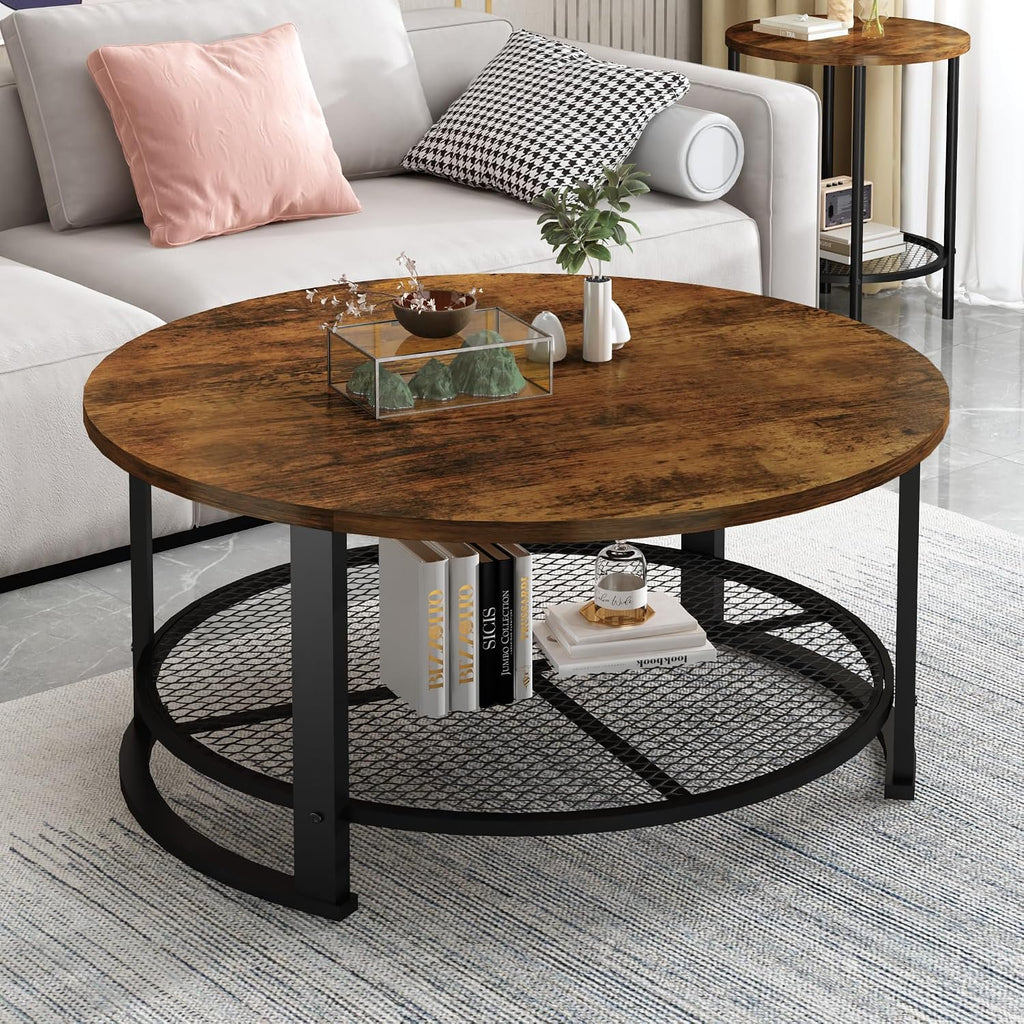 MOOSENG Coffee Table Set of 3, Industrial Vintage Wood Coffee Table with 2 Square End Side Tables, Easy Assembly Living Room Table Set for Offices, Living Rooms and Apartments