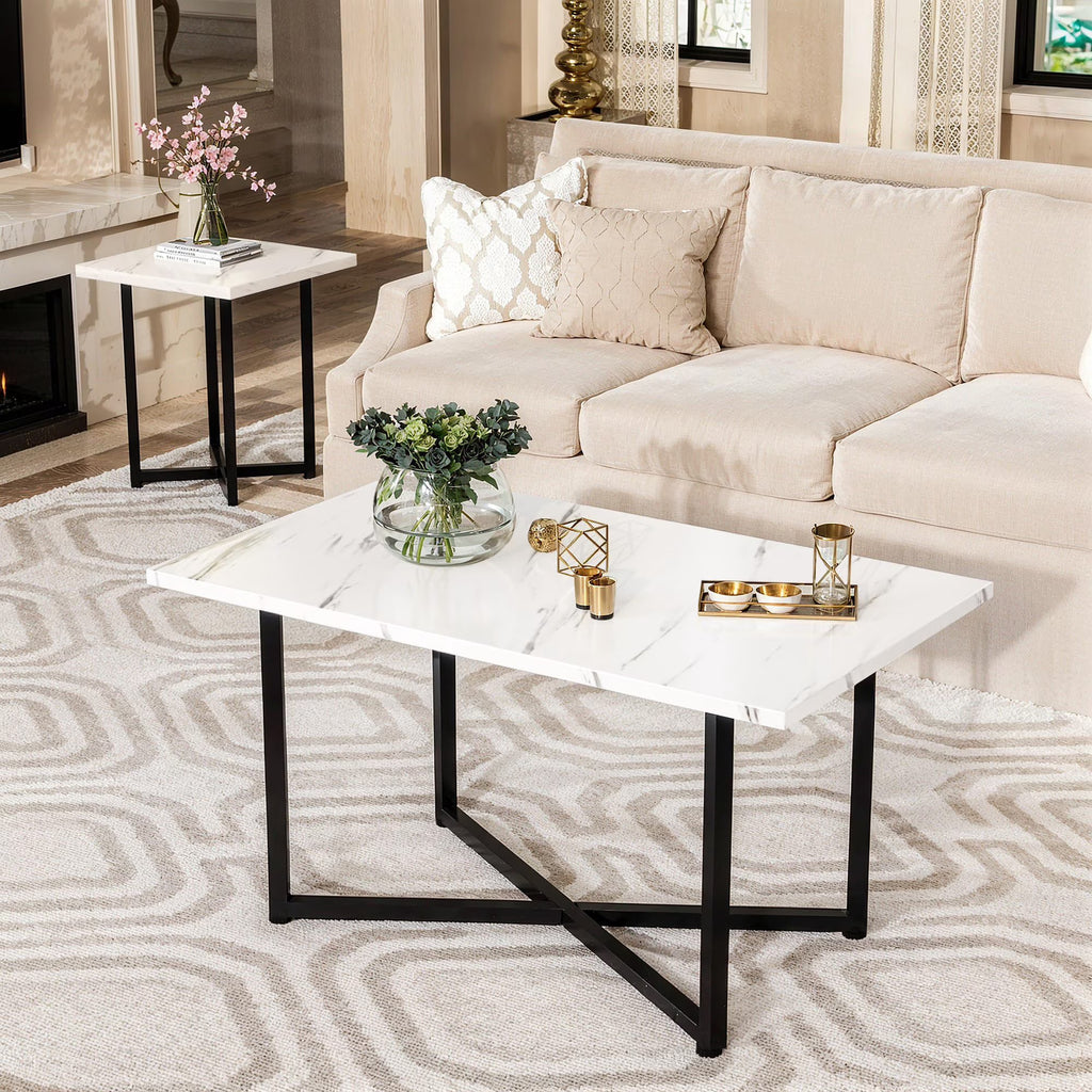 MOOSENG Coffee Table Set of 3, Industrial Vintage Wood Coffee Table with 2 Square End Side Tables, Easy Assembly Living Room Table Set for Offices, Living Rooms and Apartments