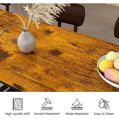 Recaceik 5 Piece Industrial Polyurethane Dining Table Set, Brown