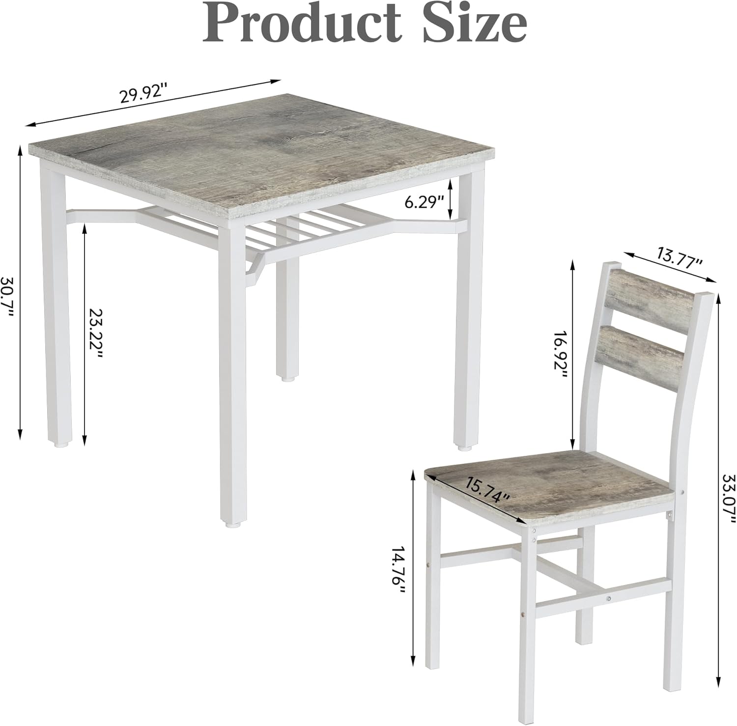 LinkRomat Small Dining Table for 2, Wooden Dinner Table with Storage, 3 Piece Farmhouse Square Dinette Set for Dining Room, Apartment, Small Space