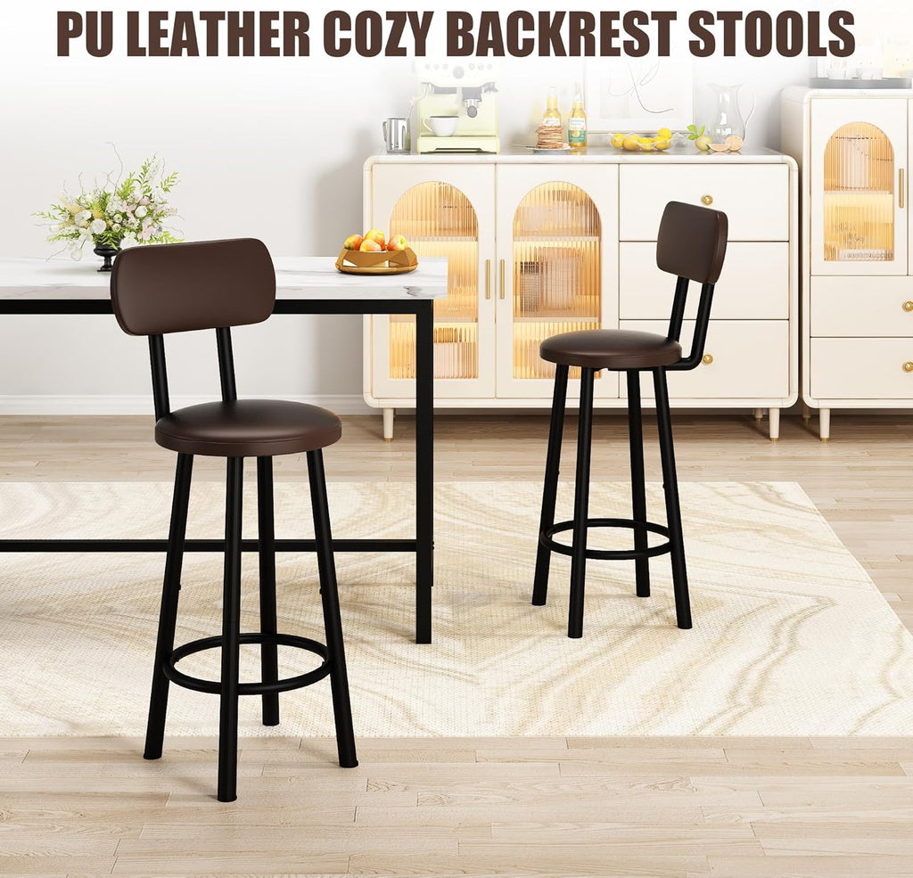 3 Piece Pub Dining Set, 24" Dining Table Set with 2 PU Leather Upholstered Stools, Square Small Space Kitchen Table Pub Set for Apartment Dining Room, Living Room