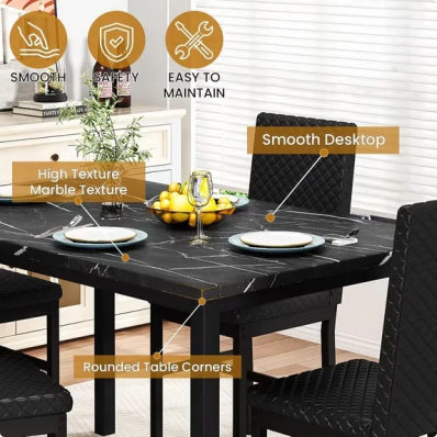 LinkRomat 5 Pieces Dining Table Set for 4, Small Dining Room Sets with Faux Marble Table & Velvet Chairs, Kitchen Table Set with Chair for 4, Black
