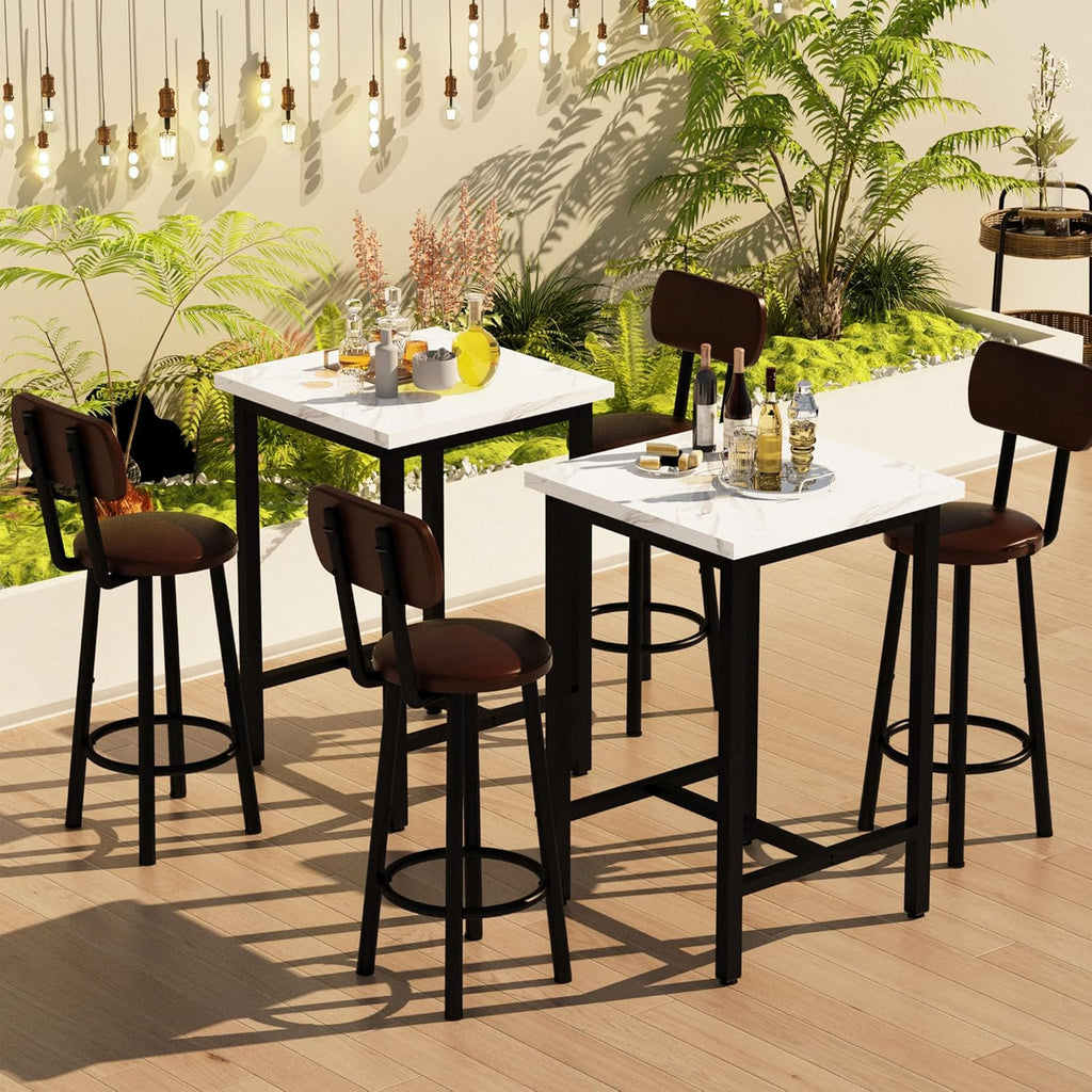 3 Piece Pub Dining Set, 24" Dining Table Set with 2 PU Leather Upholstered Stools, Square Small Space Kitchen Table Pub Set for Apartment Dining Room, Living Room