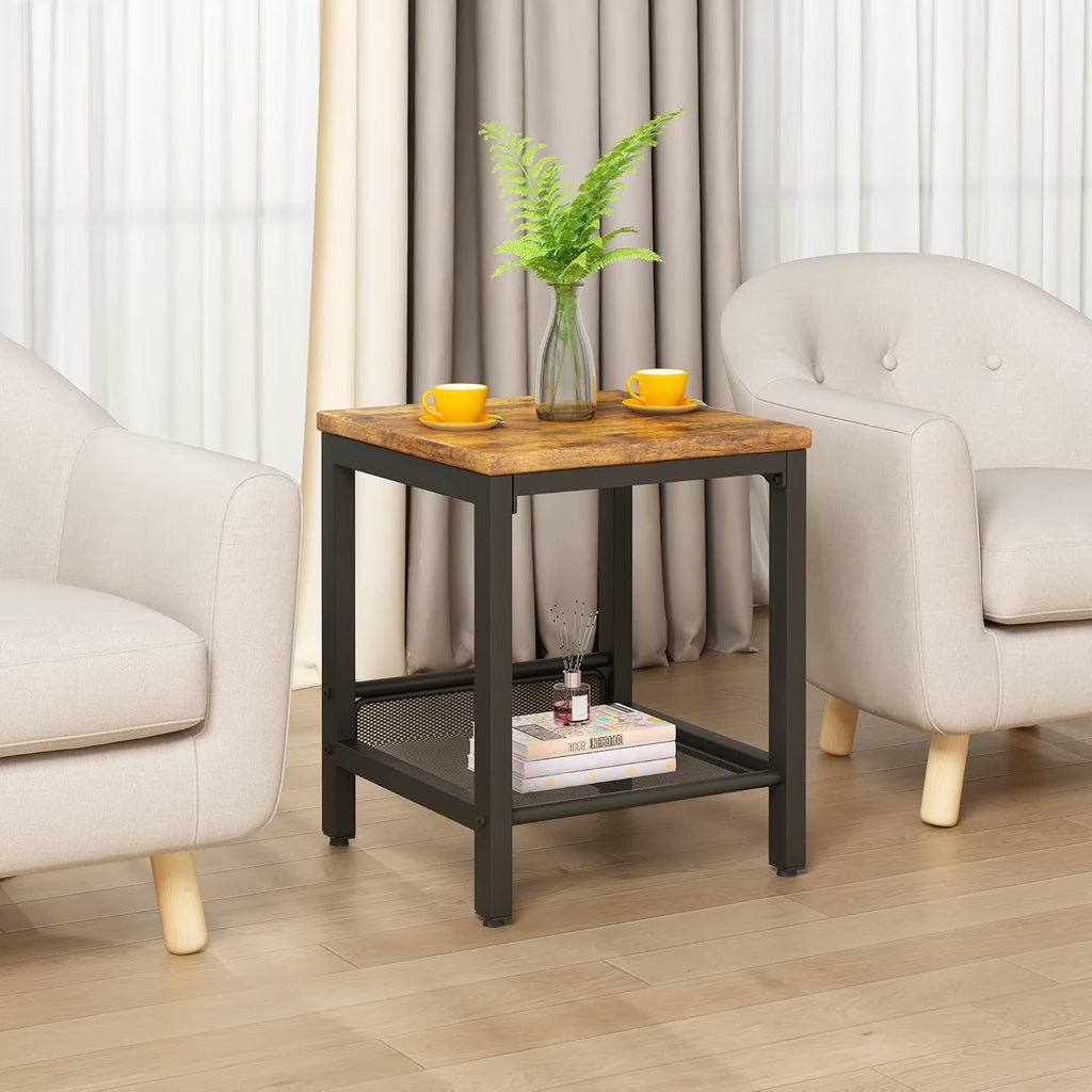 MOOSENG Coffee Table Set of 3, Industrial Vintage Wood Coffee Table with 2 Square End Side Tables, Easy Assembly Living Room Table Set for Offices, Living Rooms and Apartments