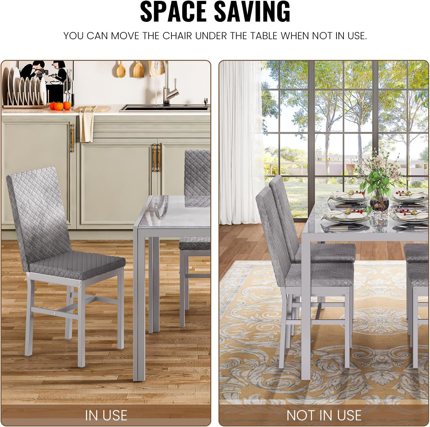 LinkRomat Dining Table Set for 4, Glass Table & PU Leather Chairs, Kitchen Tabletop and Chairs Set for Small Space, Apartment, Home Furniture, White