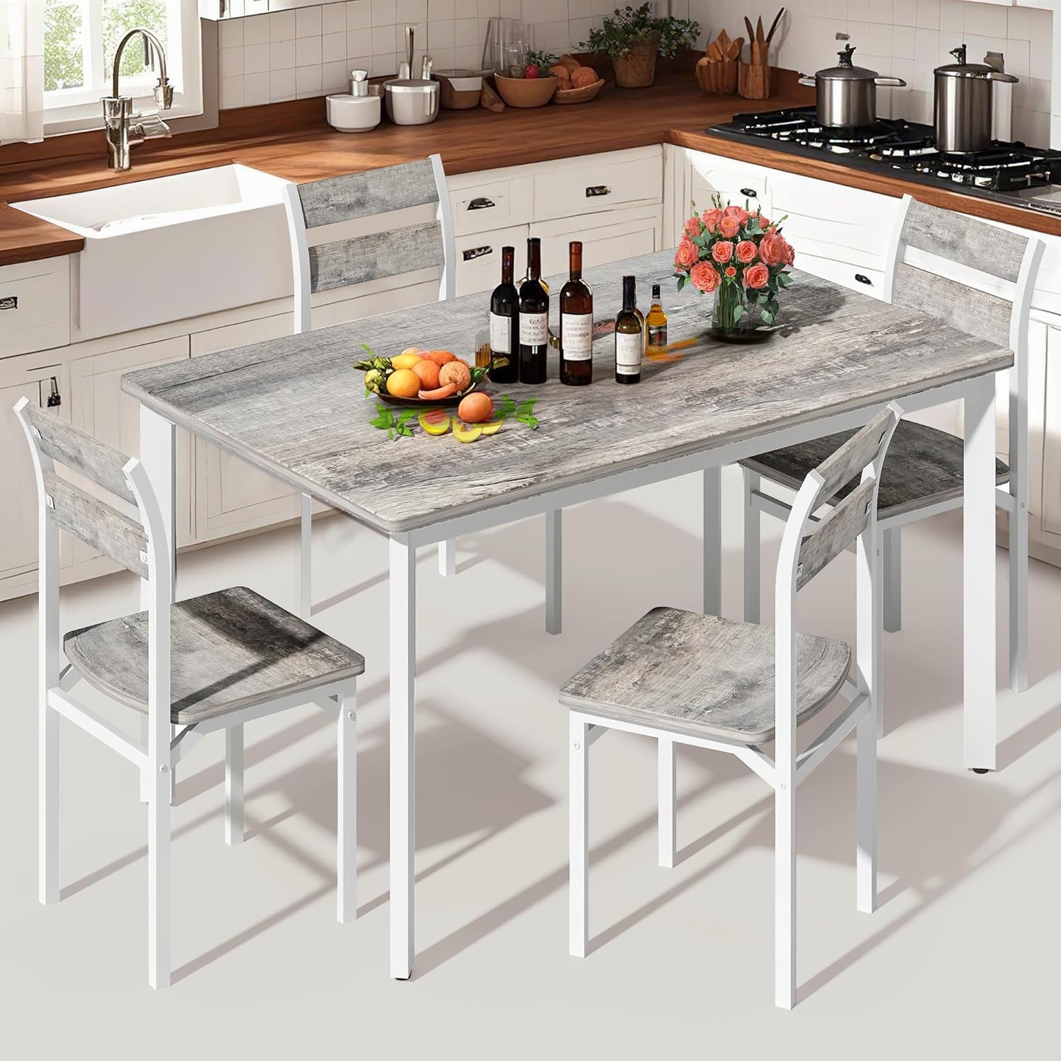 LinkRomat Farmhouse Dining Table Set for 4, Kitchen Table and Chairs for Dining Room, Small Spaces, Easy Assembly & Sturdy