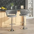 LinkRomat Bar Stools Set of 2 - Adjustable Height Swivel Kitchen Stools with Low Back, Black Velvet Barstools for Dining Room, Breakfast Bar