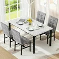 LinkRomat 5-Piece Marble Dining Table Set, Modern Kitchen Table and 4 Upholstered Black PU Chairs for Dining Room, Dinette, Compact Space Saving Dining Furniture Set, Table Edging