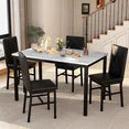 LinkRomat 5-Piece Dining Table Set, Minimalist Faux Marble Table with 4 Velvet Upholstered Chairs for Apartments and Small Kitchens, Grey