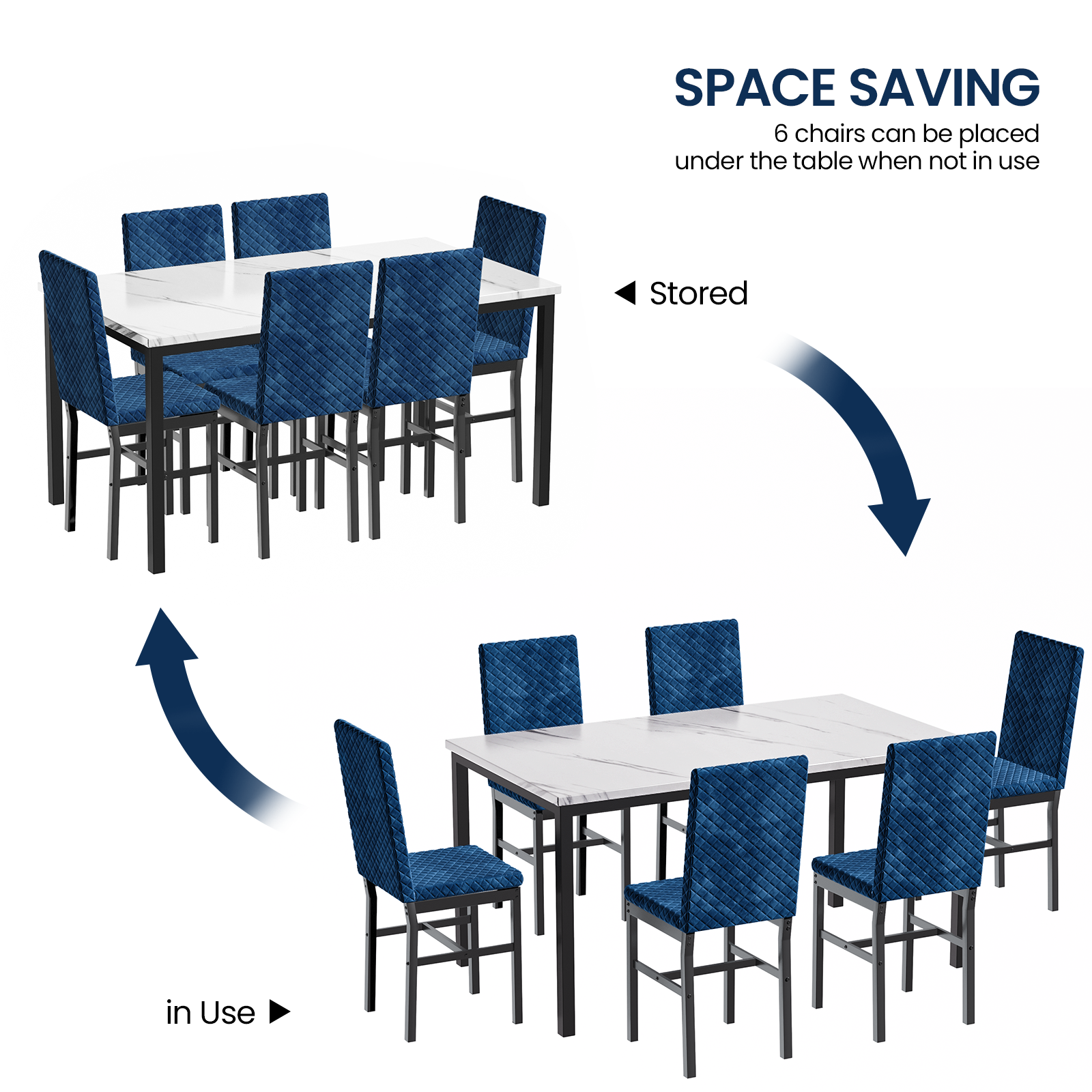 LinkRomat Modern 7 Piece Dining Room Sets for 6, Table Dining Set for 6, Faux Marble Kitchen Table PU Leather Chair for Apartment, Dining Room