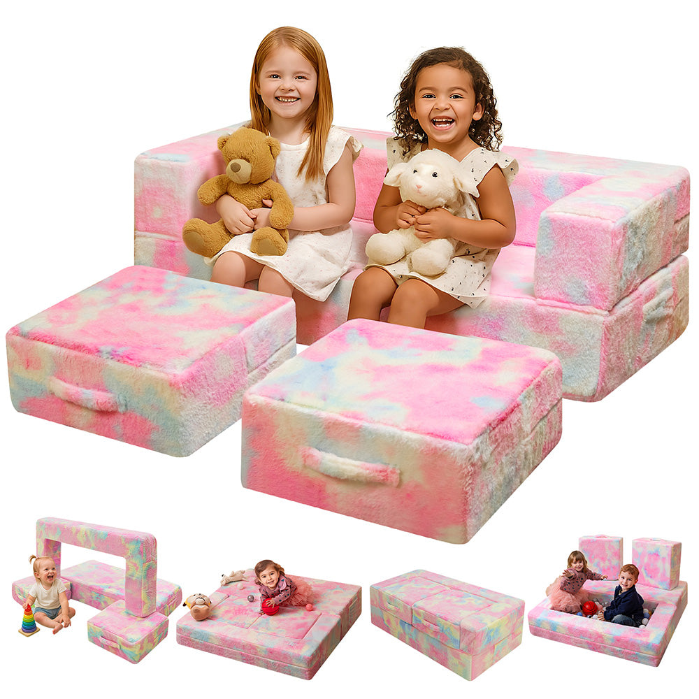 LinkRomat Modular Kids Play Couch, Toddler & Child Sectional Sofa, Glow in Dark, 3-in-1 Convertible Play Couch with High-Density Foam for Boys Girls