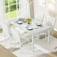 LinkRomat 5-Piece Marble Dining Table Set, Modern Kitchen Table and 4 Upholstered Black PU Chairs for Dining Room, Dinette, Compact Space Saving Dining Furniture Set, Table Edging
