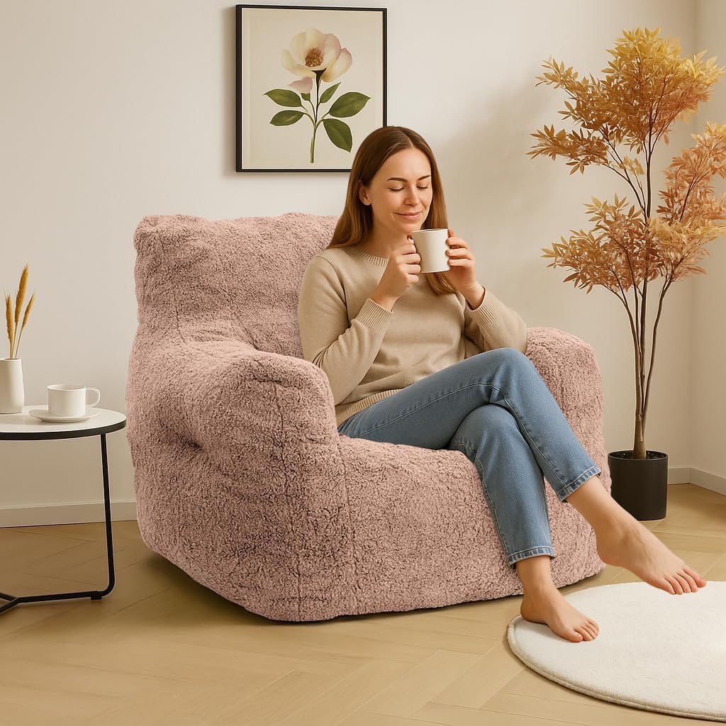 LinkRomat Bean Bag Chair, Bean Bag Sofa with Tufted Soft Stuffed Filling, Fluffy and Lazy Sofa with Premium Memory Foam Filler for Living Room, Bedroom, Dorm