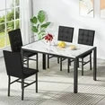 LinkRomat 5-Piece Marble Dining Table Set, Modern Kitchen Table and 4 Upholstered Black PU Chairs for Dining Room, Dinette, Compact Space Saving Dining Furniture Set, Table Edging