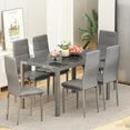 LinkRomat 7-Piece Glass Dining Table Set for 6, Modern Kitchen Table with PU Leather Chairs, Black Dining Room Table and Chairs Set for Small Space, Apartment