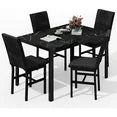 LinkRomat 5-Piece Dining Table Sets, Modern Faux Marble Tabletop & 4 Velvet Chairs, Space Saving Kitchen Table Set for Small Spaces, Dining Room, Kitchen, White & Blue
