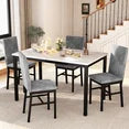LinkRomat 5-Piece Dining Table Set, Minimalist Faux Marble Table with 4 Velvet Upholstered Chairs for Apartments and Small Kitchens, Grey
