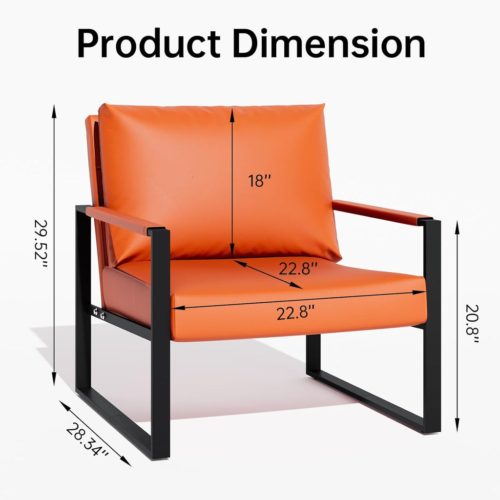 LinkRomat Accent Chair Set of 2 Leather Modern Comfortable Waiting Room Chairs Easy to Clean Couch Chair for Bedroom Living Room Office,Orange