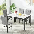 LinkRomat 5-Piece Marble Dining Table Set, Modern Kitchen Table and 4 Upholstered Black PU Chairs for Dining Room, Dinette, Compact Space Saving Dining Furniture Set, Table Edging