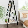 LinkRomat 4-Tier Ladder Bookshelf, Standing Bedroom Ladder Shelf, Open Display Shelves, Plant Stand Shelf Indoor, MDF Bookshelves for Living Room, Office, Small Spaces