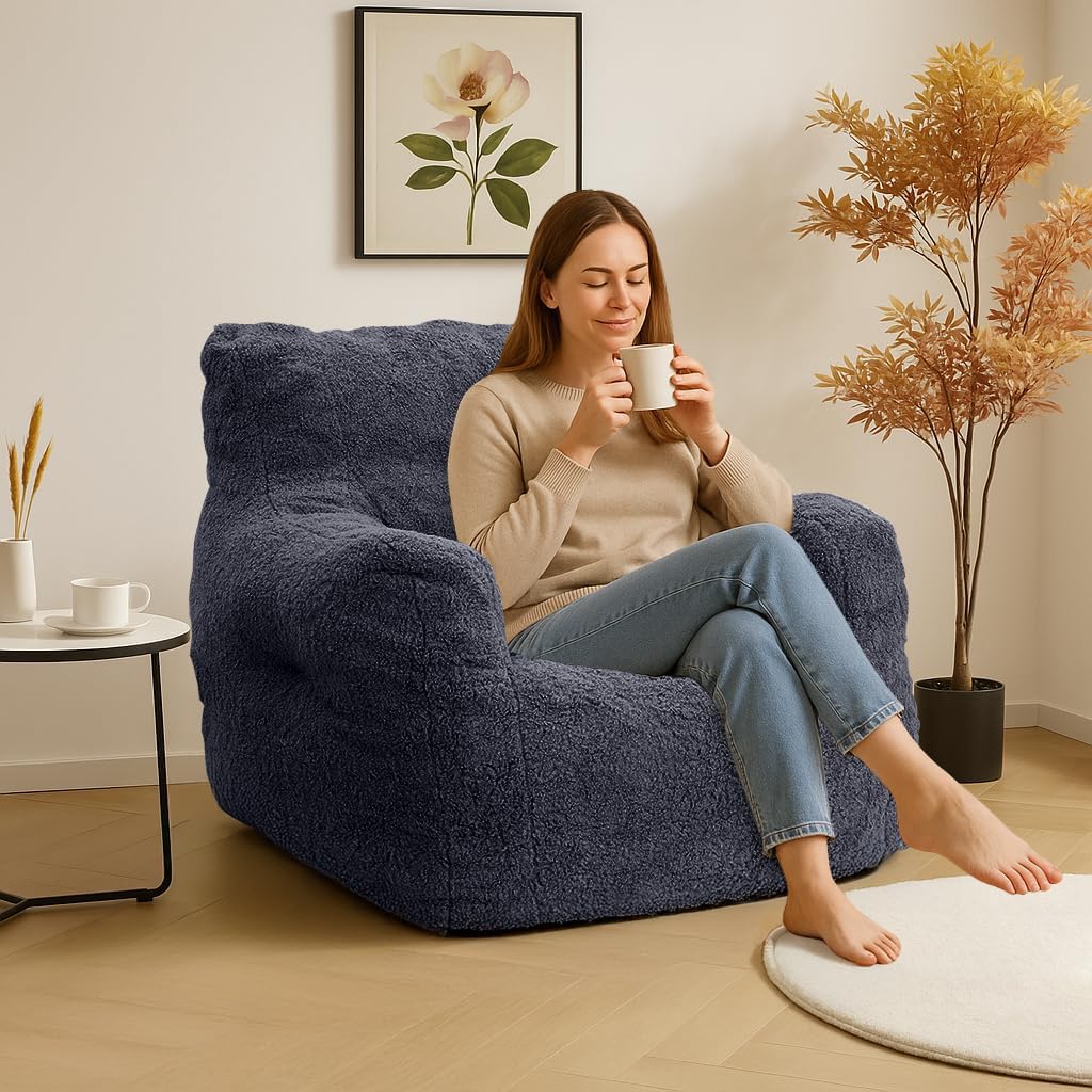 LinkRomat Bean Bag Chair, Bean Bag Sofa with Tufted Soft Stuffed Filling, Fluffy and Lazy Sofa with Premium Memory Foam Filler for Living Room, Bedroom, Dorm