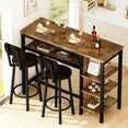 LinkRomat Bar Table and Chairs Set for 2, Marble Kitchen Island Table with 2 PU Bar Stools, Tall Kitchen Table and Chairs with Storage for Small Spaces, Home & Apartment, White