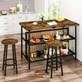 LinkRomat Kitchen Island with Stools & Storage, 3 Piece Modern Bar Table Set for 2, Small Kitchen Table for Apartment, Home Bar, Dining Room, White