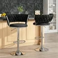 LinkRomat Bar Stools Set of 2 - Adjustable Height Swivel Kitchen Stools with Low Back, Black Velvet Barstools for Dining Room, Breakfast Bar
