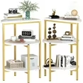 LinkRomat Marble Side Table Set of 2, 3-Tier Small Round End Table with Metal Frame, Bedside Corner Table for Living Room & Bedroom, White+Gold