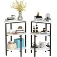 LinkRomat Marble Side Table Set of 2, 3-Tier Small Round End Table with Metal Frame, Bedside Corner Table for Living Room & Bedroom, White+Gold