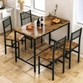 LinkRomat 5-Piece Dining Table and Chair Set, 47.2" Industrial Table with 4 Curved Chairs for Kitchen, Dining Room, Small Spaces, Brown