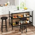 LinkRomat Kitchen Island with Stools & Storage, 3 Piece Modern Bar Table Set for 2, Small Kitchen Table for Apartment, Home Bar, Dining Room, White