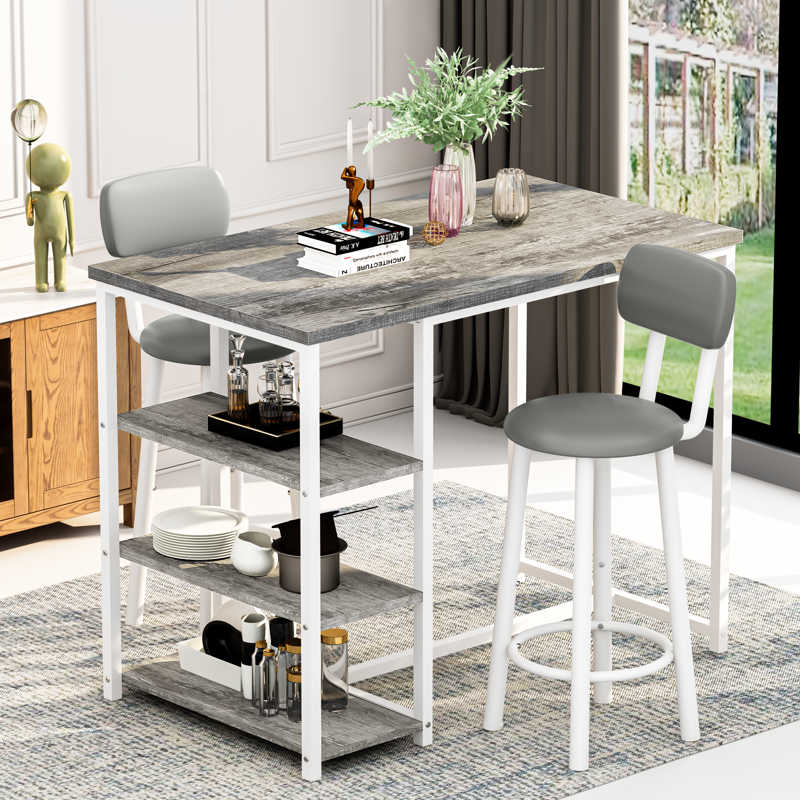 LinkRomat 7-Piece Dining Table Set for 6 with Faux Leather Chairs, Modern Kitchen & Dining Room Table Set, Rectangular Dinner Table and Chairs for 6 People