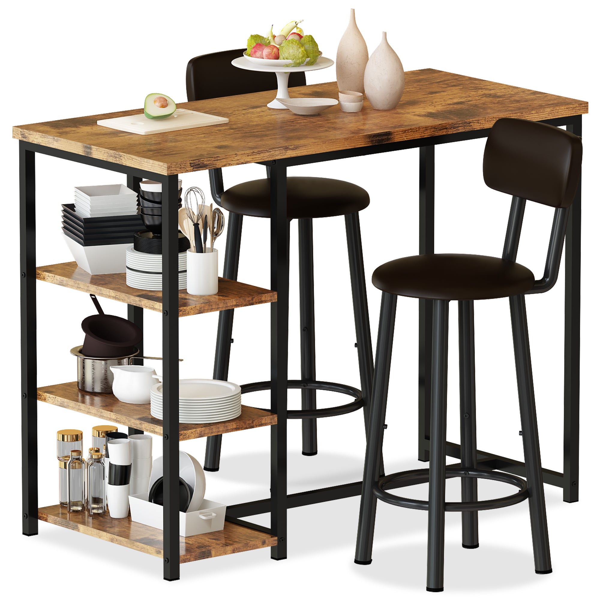 LinkRomat 7-Piece Dining Table Set for 6 with Faux Leather Chairs, Modern Kitchen & Dining Room Table Set, Rectangular Dinner Table and Chairs for 6 People