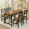 LinkRomat 5-Piece Dining Table and Chair Set, 47.2" Industrial Table with 4 Curved Chairs for Kitchen, Dining Room, Small Spaces, Brown