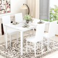 LinkRomat 5-Piece Faux Marble Dining Table Set, Rectangular Table and 4 PU Leather Chairs,Kitchen Table and Chairs for Dining Room,Living Room,Breakfast Nook Black