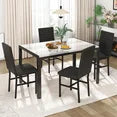 LinkRomat Dining Table Set for 4, Faux Marble Kitchen Table & 4 White Upholstered Chairs, Modern Dinner Table Set for Dining Room, Small Spaces