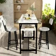 LinkRomat Bar Table and Chairs Set for 2, Marble Kitchen Island Table with 2 PU Bar Stools, Tall Kitchen Table and Chairs with Storage for Small Spaces, Home & Apartment, White