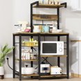 LinkRomat Bakers Rack with Storage Cabinet, Kitchen Bakers Rack Microwave Stand & Coffee Bar Cabinet with 5 S-Hooks, Rustic Kitchen Shelf Organizer