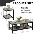 LinkRomat Living Room Coffee Table Set of 3, Modern Industrial Table Set with 1 Coffee Table and 2 End Tables, Square Wood and Metal Frame, Gray