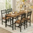 LinkRomat 5-Piece Dining Table and Chair Set, 47.2" Industrial Table with 4 Curved Chairs for Kitchen, Dining Room, Small Spaces, Brown