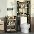 LinkRomat Farmhouse Bathroom Organizer Shelves Over Toilet,6-Tier Over The Toilet Rack with Storage Cart,Space Saver Toilet Shelf Rack with 6 Hooks,Brown