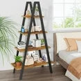 LinkRomat 4-Tier Ladder Bookshelf, Standing Bedroom Ladder Shelf, Open Display Shelves, Plant Stand Shelf Indoor, MDF Bookshelves for Living Room, Office, Small Spaces