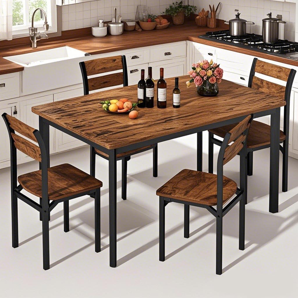 LinkRomat Farmhouse Dining Table Set for 4, Kitchen Table and Chairs for Dining Room, Small Spaces, Easy Assembly & Sturdy