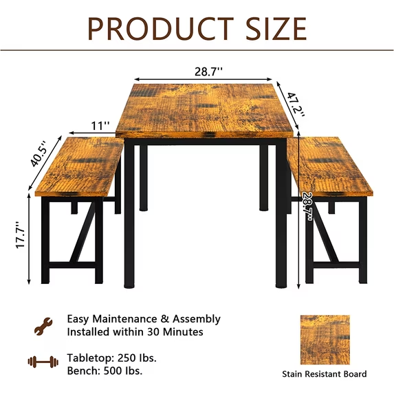 Cvortll 3 Pieces Dining Table Set, Modern Kitchen Table 28.7"H, and Chairs for 2-4 Person